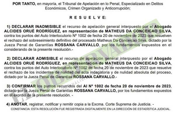 Tribunal confirma juicio para presuntos sicarios al no hallar vicios de nulidad