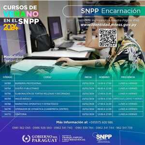 ¡Cursos de verano gratuitos en el SNPP de Encarnación!