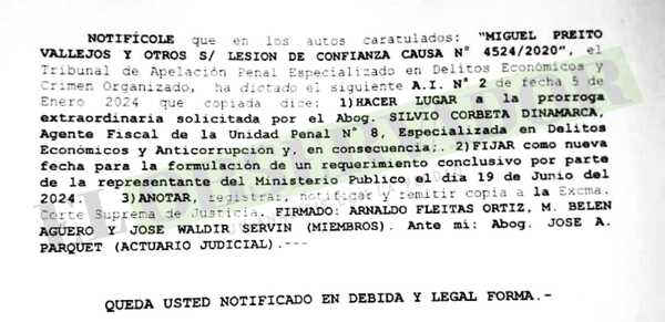 Otorgan prórroga para requerimiento sobre intendente Miguel Prieto