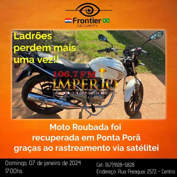 Con Frontier Security, recuperan en Ponta Porã motocicleta robada - Radio Imperio 106.7 FM