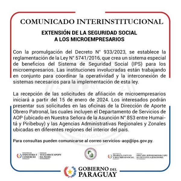 Desde el 15 de enero se inicia filiación de microempresarios al IPS