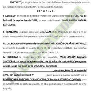 Yamil Cabaña será remitido a Emboscada bajo prisión preventiva