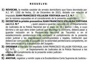 Juan Villalba vuelve a prisión preventiva tras violar arresto domiciliario