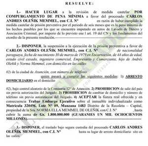 Otorgan arresto domiciliario a Oleñik por compurgar pena mínima