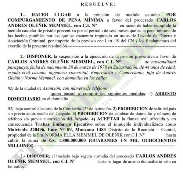 Otorgan arresto domiciliario a Oleñik por compurgar pena mínima
