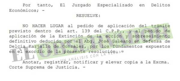 Rechazan pedido de sobreseimiento para esposa de RGD