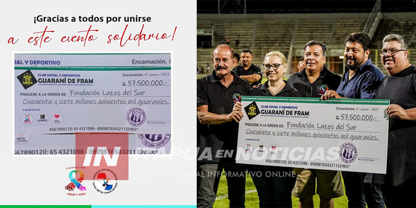 FUNDACIÓN LAZOS DEL SUR RECIBIÓ IMPORTANTE APORTE TRAS PARTIDO BENÉFICO - Itapúa Noticias