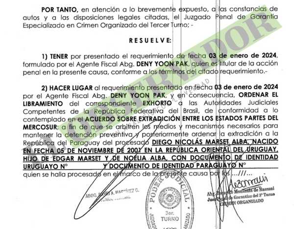 A Ultranza Py: Ordenan librar exhorto para que Brasil extradite a Diego Marset