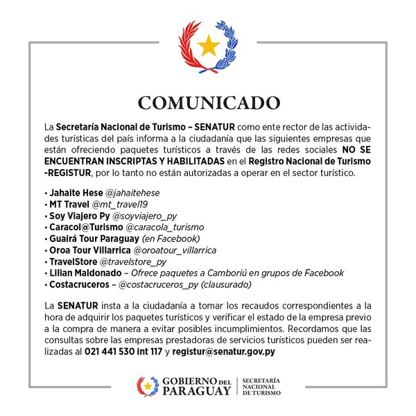 SENATUR advierte sobre agencias de viajes no habilitadas | 1000 Noticias