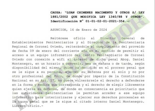 Reiteran oficio para proveer computadora al recluido abogado Daniel Montenegro