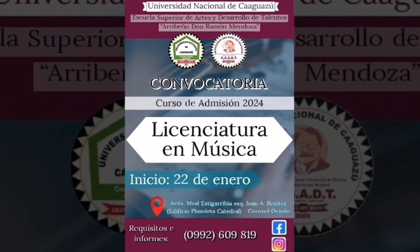 Escuela Superior de Arte de la UNCA iniciará CPI para la carrera de Música, este lunes