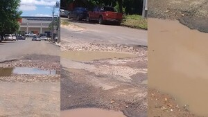 Concurrida avenida en Mariano Roque Alonso minada de cráteres