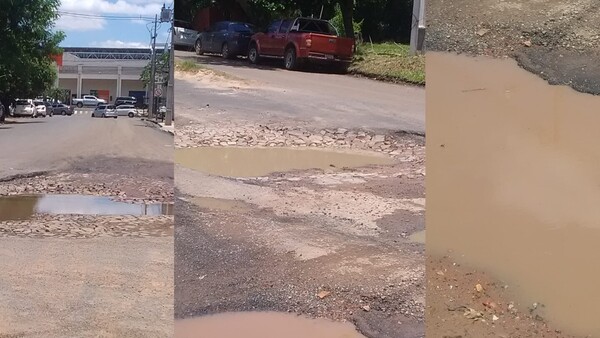 Concurrida avenida en Mariano Roque Alonso minada de cráteres