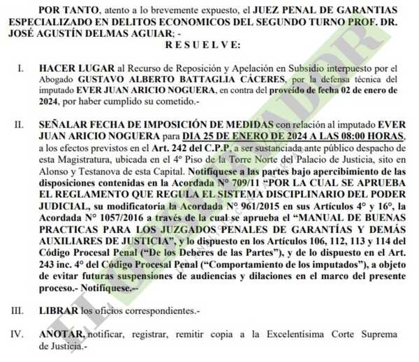 Reprograman audiencia de imposición para Ever Noguera bajo apercibimiento