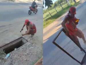 Video: captan a hombre robando tapa metálica de servicio público a plena luz del día - Policiales - ABC Color