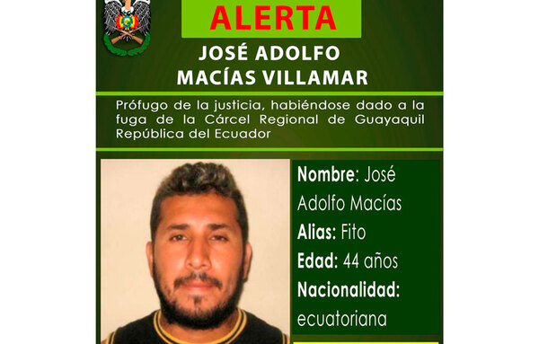 Policía emite alerta para dar con ‘Fito’, el prófugo ecuatoriano que se habría dirigido a Bolivia