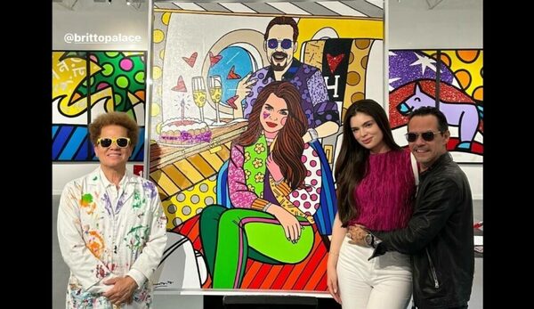 Artista plástico rapai regaló un cuadro a Nadia Ferreira y Marc Anthony, por su primer aniversario de boda