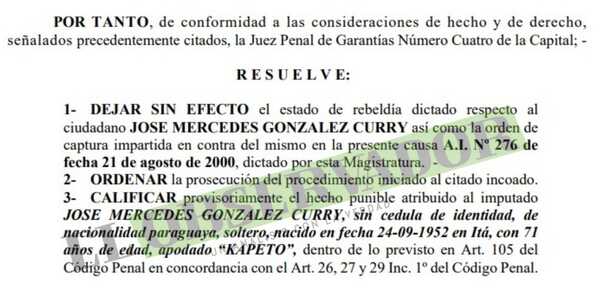 Arresto domiciliario para septuagenario que estuvo prófugo 24 años