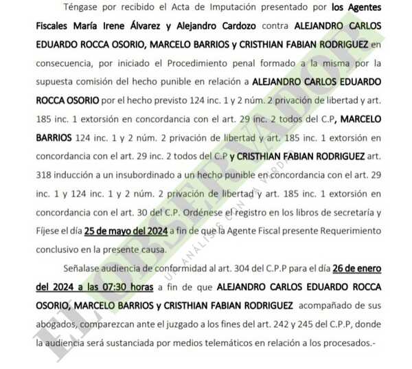 Admiten imputación por extorsión y convocan a imposición de medidas a policías