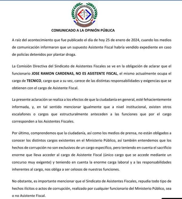 Aclaran que supuesto extorsionador no tiene cargo de asistente fiscal