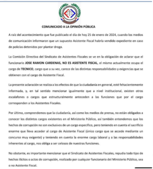 Sindicato aclara que José Cárdenas no es asistente fiscal - PDS RADIO Y TV
