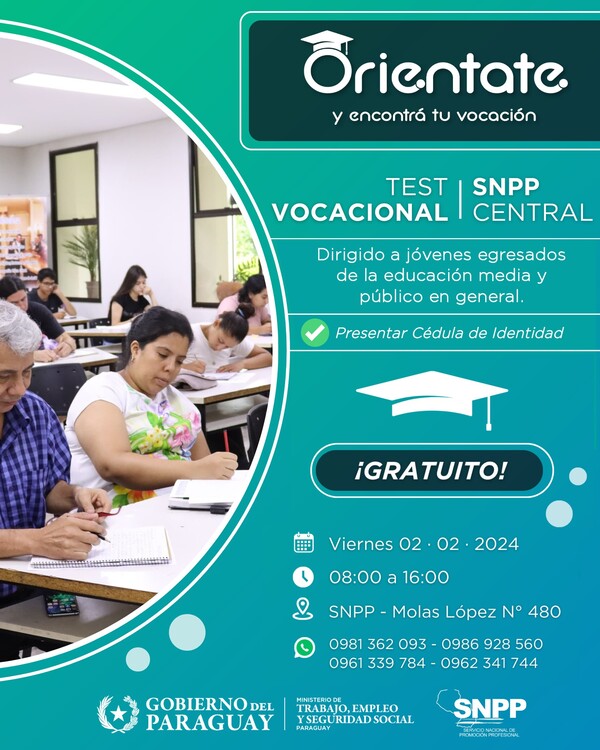SNPP invita a la segunda jornada de Test Vocacional para jóvenes y adultos - .::Agencia IP::.