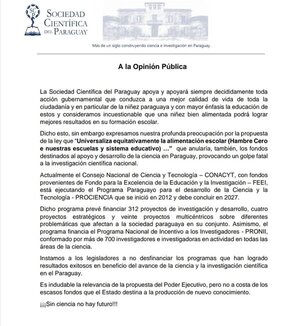 Sociedad Científica del Paraguay expresa preocupación por cambios en el Fonacide - El Trueno