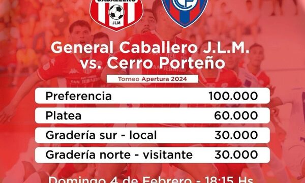 Comienza venta de entradas para General CaballeroCerro Porteño