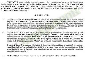 Juez aclara controversia sobre permiso para viajar a procesado en el caso Detave 