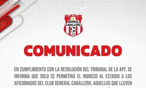 Gral. Caballero prohibe casacas azulgranas en próximo partido