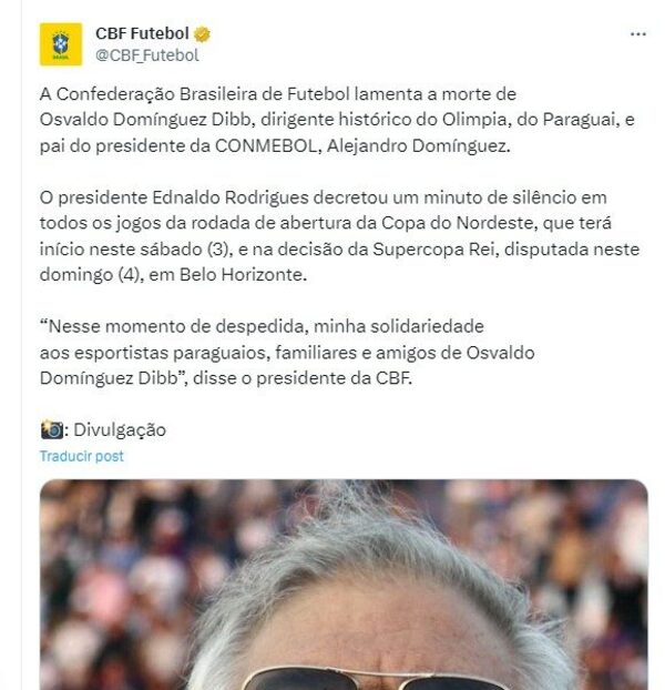 Habrá homenajes para ODD en el fútbol brasileño