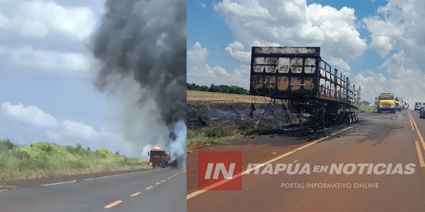 INCENDIO TOTAL DE CARRETA DE TRACTO CAMIÓN EN COLONIA NARANJITO - Itapúa Noticias