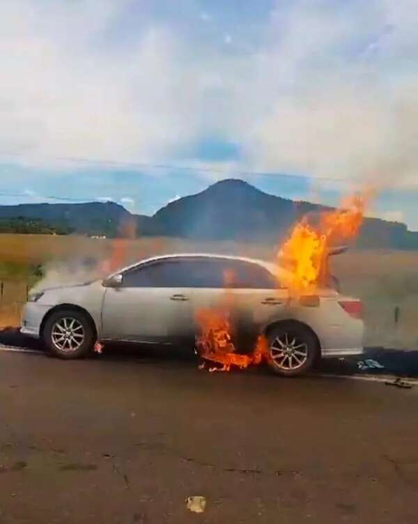La Colmena: se incendia automóvil de un personal policial que viajaba con su familia - Policiales - ABC Color