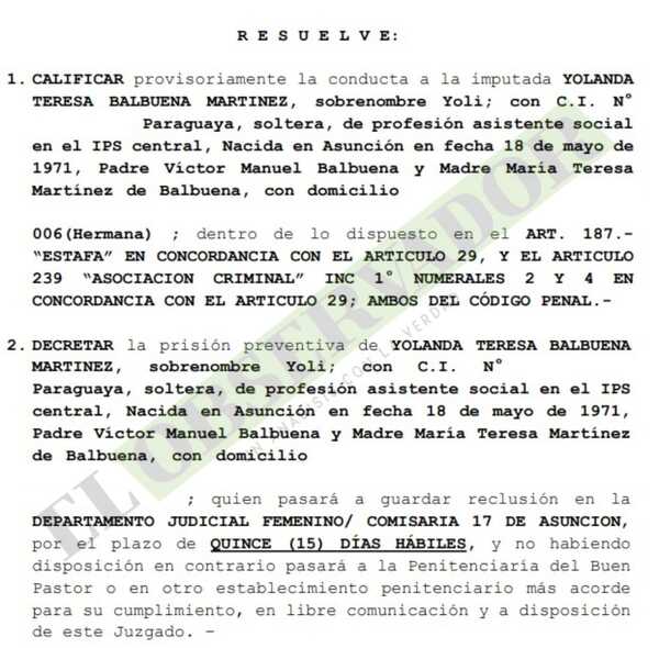 Imponen prisión para implicada en rosca de venta de cargos en el IPS