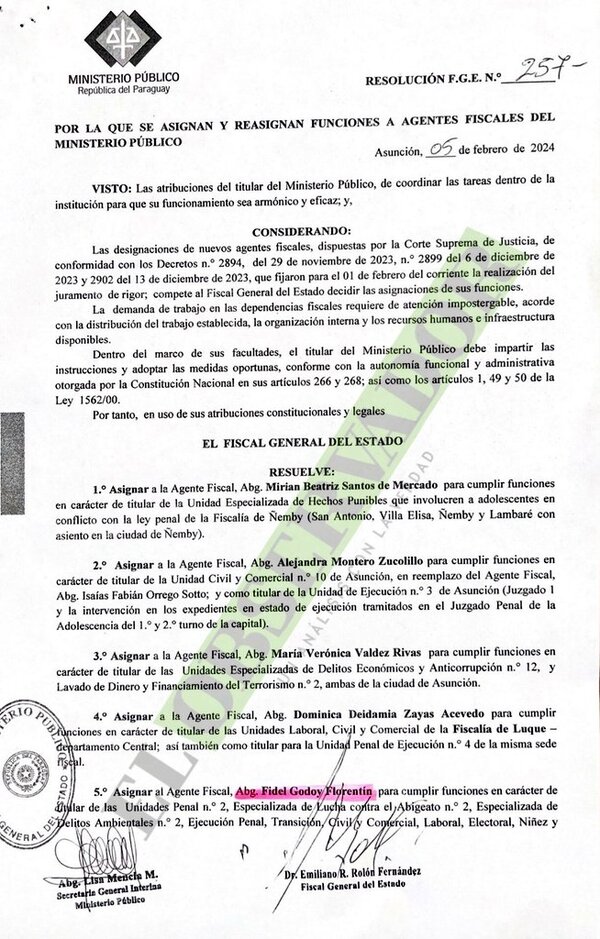 Fiscal General dispone de asignaciones y reasignaciones de fiscales