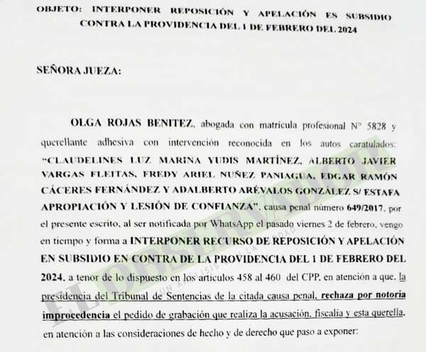 Querella insiste en acceder a la grabación del juicio a directivos de la Aso de la CGR