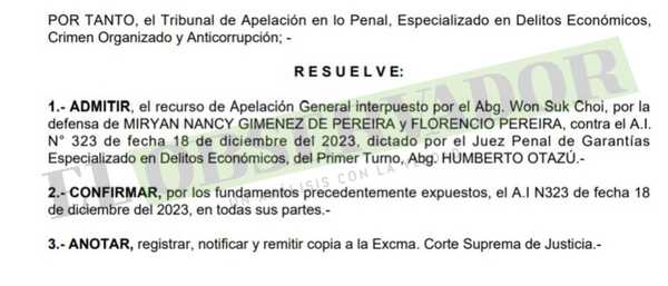 Cámara confirma el rechazo al incidente de prejudicialidad planteado por la defensa del fiscal Florencio Pereira