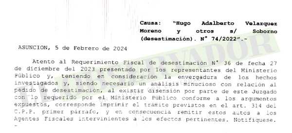Imprimen trámite de oposición a pedido de desestimación de denuncia contra Hugo Velázquez