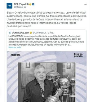 Luto en el deporte: FIFA se une al dolor por la partida de Osvaldo Domínguez Dibb