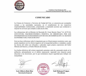 Cámara de Comercio de CDE reclama mayor seguridad jurídica y ciudadana en el país | DIARIO PRIMERA PLANA