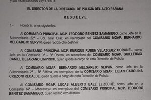 Disponen cambios en dependencias policiales de Alto Paraná