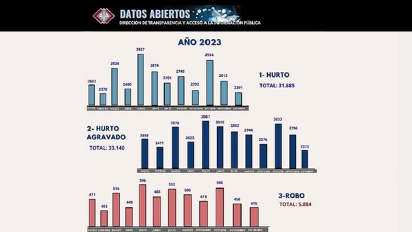 El 2023 cerro con casi 100.000 casos de denuncias por hurtos, robosy casos de apropiación