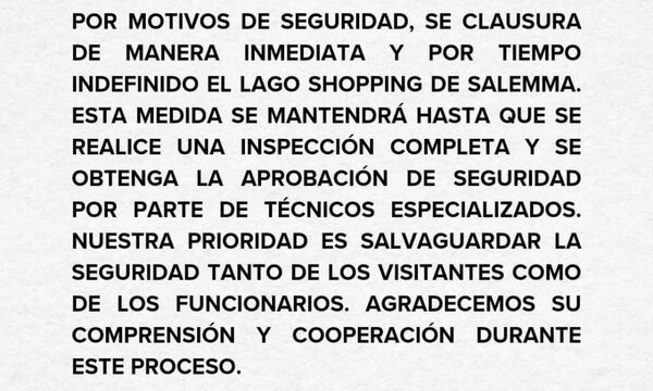Clausuran Lago Shopping
