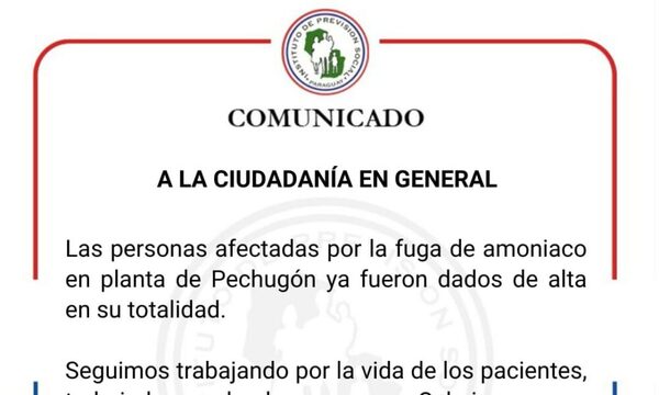 Alta médica para afectados por fuga de amoníaco en Pechugón, ahora atención a empleados de Ochsi