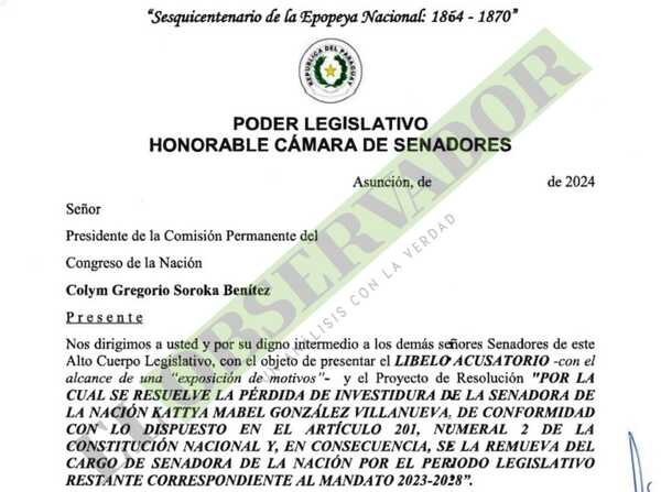 Cartismo presentó libelo acusatorio contra Kattya González en busca de expulsarla del Congreso