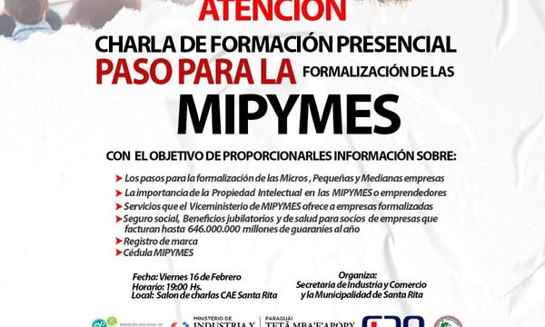 Preparan charla para formalización de Mypimes en Santa Rita