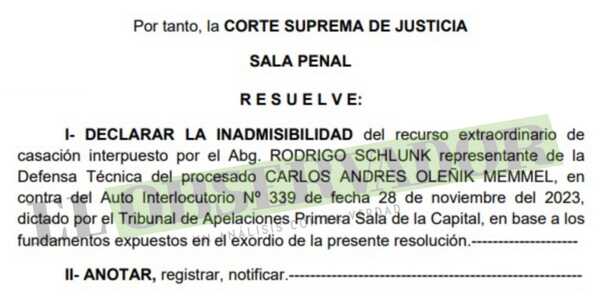 Declaran como inadmisible casación de Oleñik sobre incidente de prejudicialidad