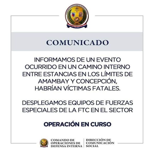 Supuesto Ataque con Bomba en la Frontera de Amambay y Concepción deja Tres Víctimas Mortales
