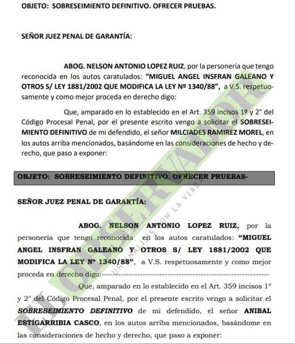 Defensa de presuntos colaboradores del clan Insfrán pide el sobreseimiento definitivo