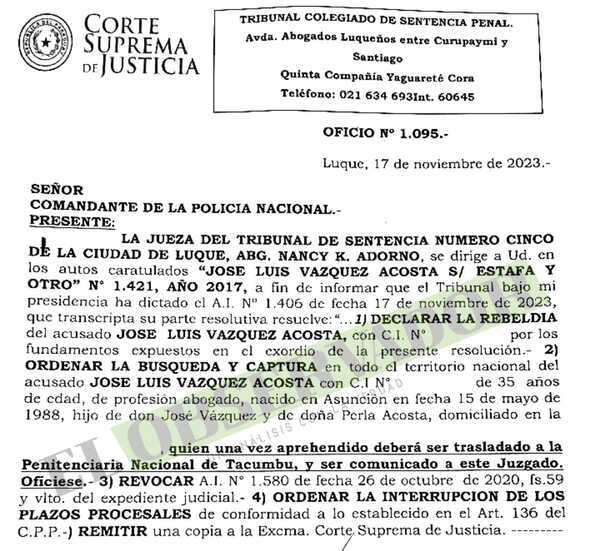 Hijo de la exdiputada Perla Acosta se resiste a afrontar juicio por estafa